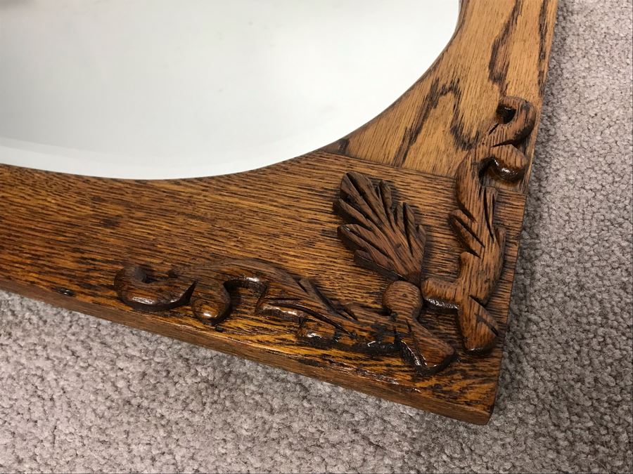 Vintage Oak Beveled Glass Wall Mirror 27.5 X 17.5 [Photo 3]