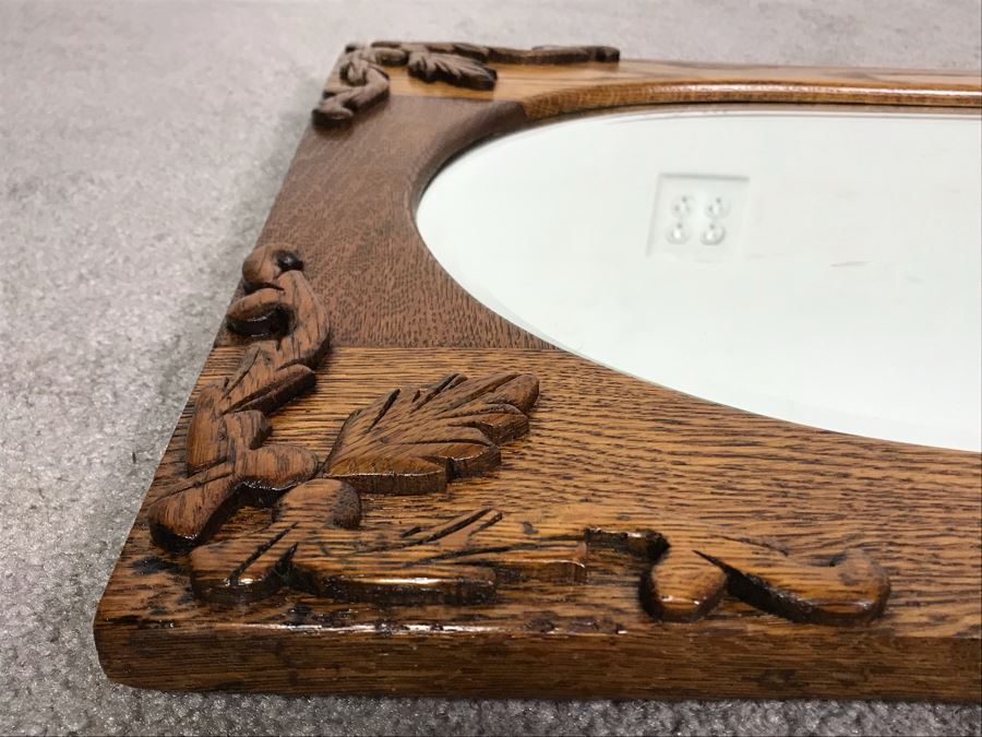 Vintage Oak Beveled Glass Wall Mirror 27.5 X 17.5 [Photo 5]