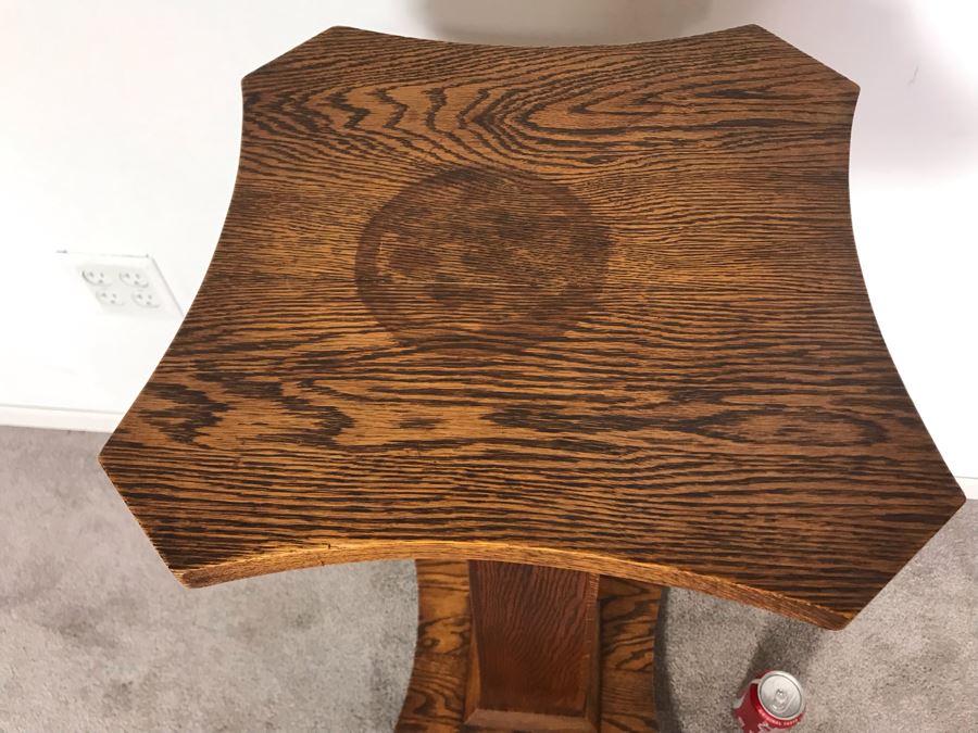 Vintage Tiger Oak Fern Stand (Some Wood Staining On Top) 14 X 33.5 [Photo 5]