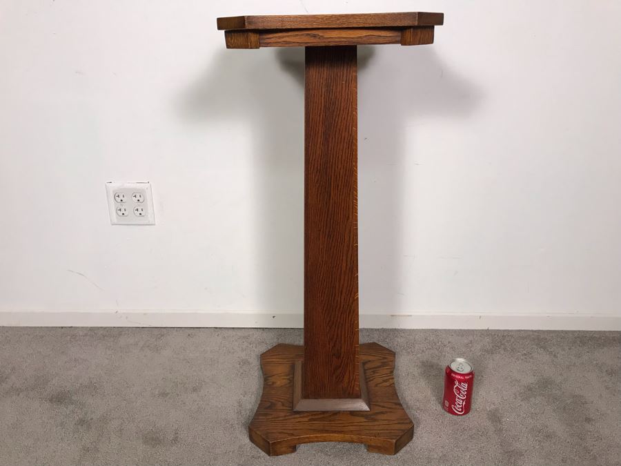 Vintage Tiger Oak Fern Stand (Some Wood Staining On Top) 14 X 33.5 [Photo 2]