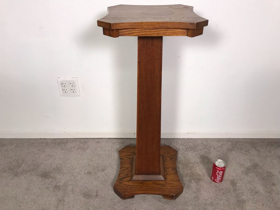 Vintage Tiger Oak Fern Stand (Some Wood Staining On Top) 14 X 33.5 [Photo 8]