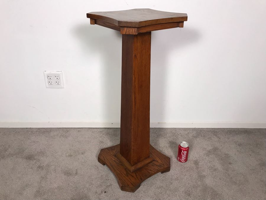 Vintage Tiger Oak Fern Stand (Some Wood Staining On Top) 14 X 33.5 [Photo 6]