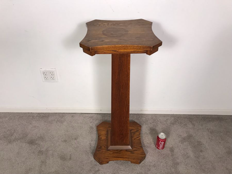 Vintage Tiger Oak Fern Stand (Some Wood Staining On Top) 14 X 33.5 [Photo 3]