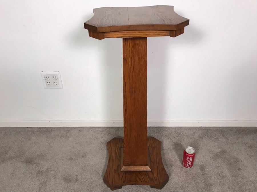 Vintage Tiger Oak Fern Stand (Some Wood Staining On Top) 14 X 33.5 [Photo 7]