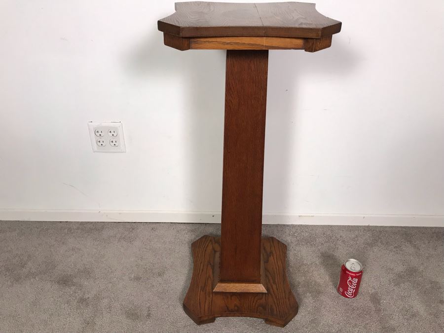 Vintage Tiger Oak Fern Stand (Some Wood Staining On Top) 14 X 33.5 [Photo 9]