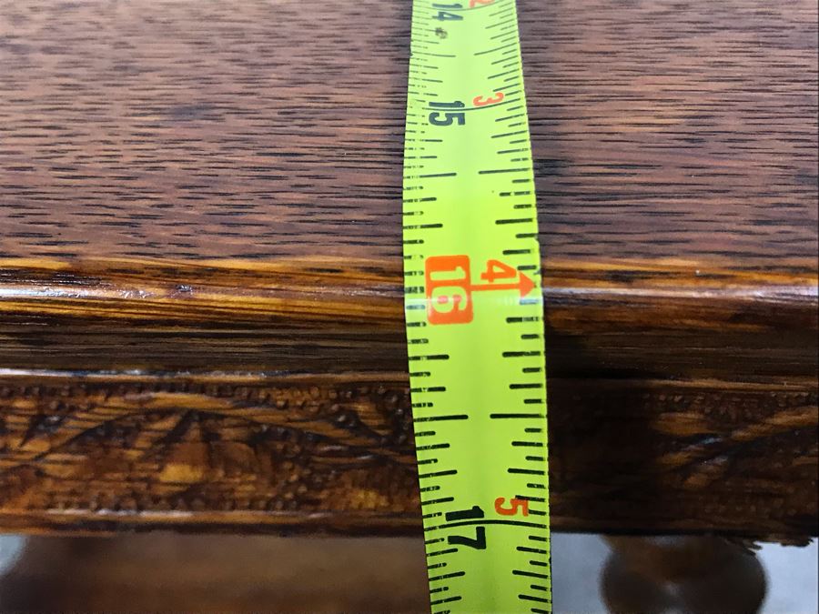 Vintage Small Tiger Oak Parlor Table With Metal Claw And Glass Ball Feet Salesman Sample / Child Size 16W X 17.5H [Photo 17]