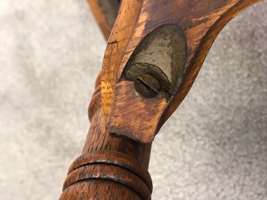 Vintage Small Tiger Oak Parlor Table With Metal Claw And Glass Ball Feet Salesman Sample / Child Size 16W X 17.5H [Photo 16]