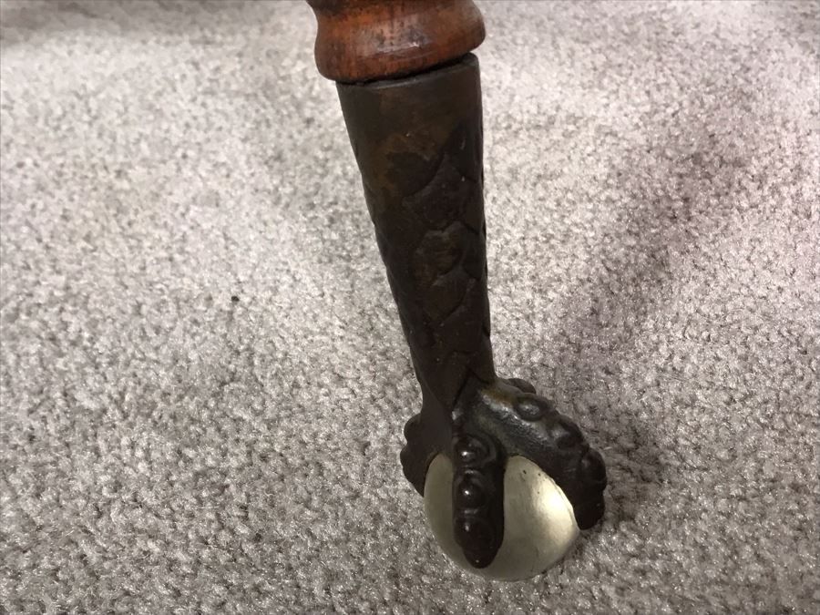 Vintage Small Tiger Oak Parlor Table With Metal Claw And Glass Ball Feet Salesman Sample / Child Size 16W X 17.5H [Photo 5]