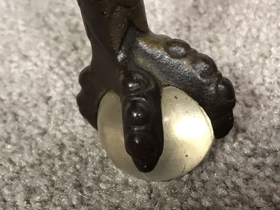 Vintage Small Tiger Oak Parlor Table With Metal Claw And Glass Ball Feet Salesman Sample / Child Size 16W X 17.5H [Photo 6]