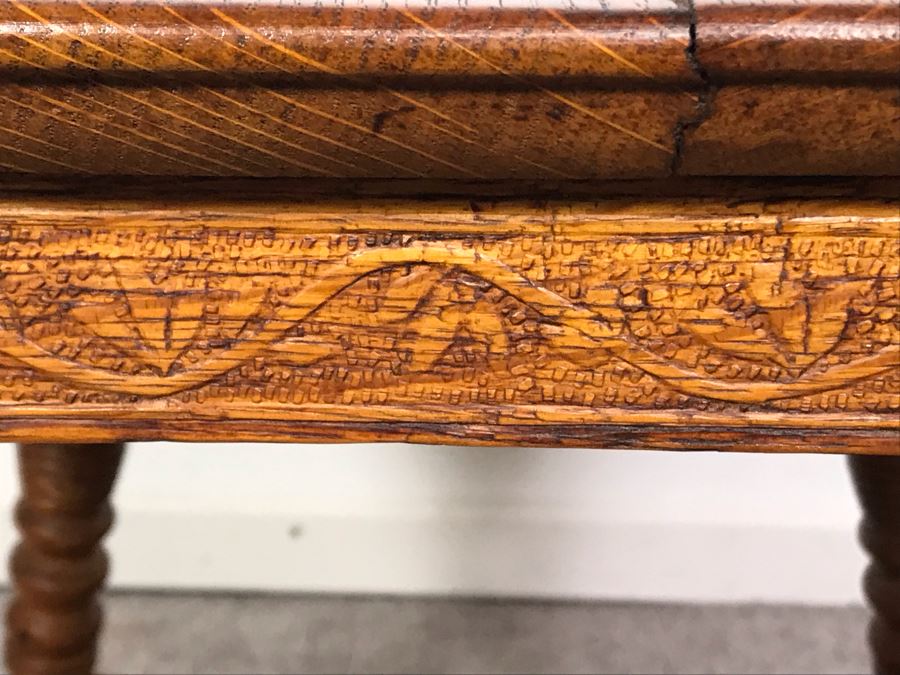 Vintage Small Tiger Oak Parlor Table With Metal Claw And Glass Ball Feet Salesman Sample / Child Size 16W X 17.5H [Photo 7]