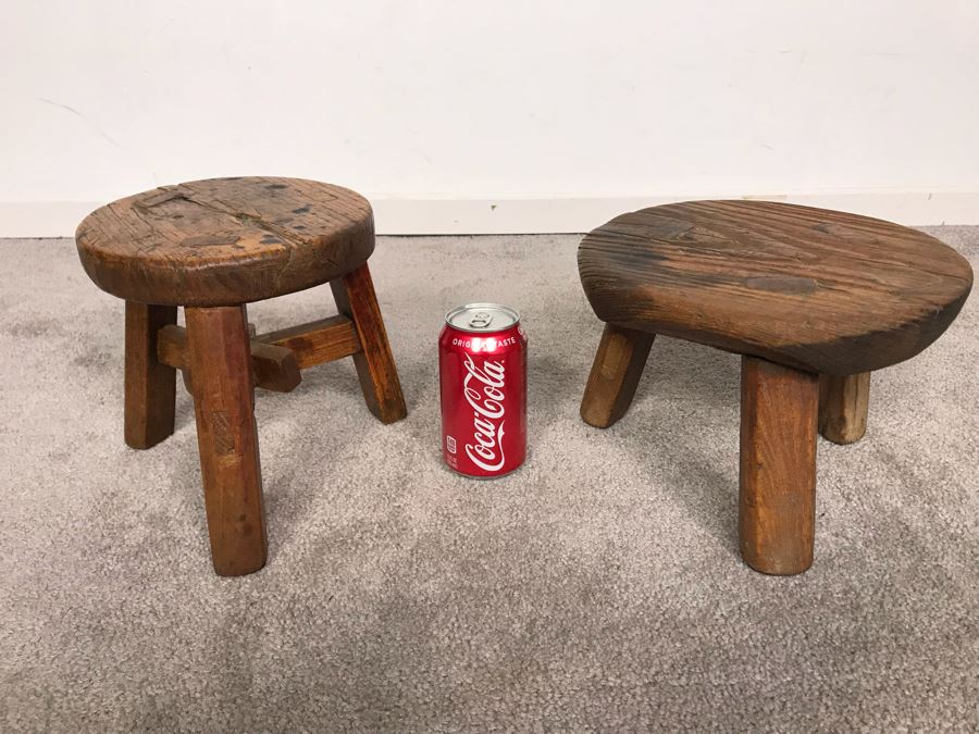Pair Of Small 3-Legged Vintage Stools 8H And 7H [Photo 1]