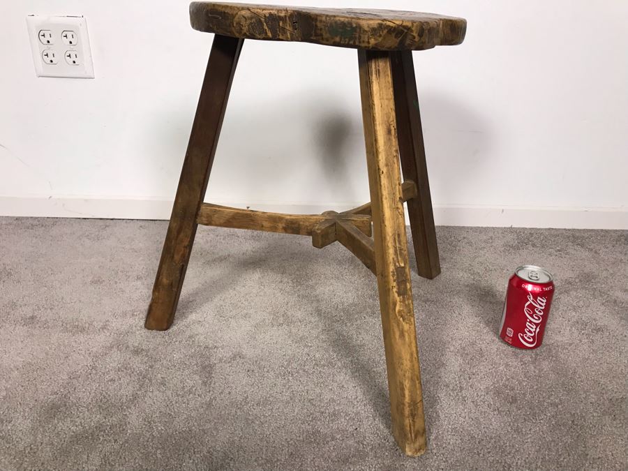 Large Vintage 3-Legged Stool 19H [Photo 2]