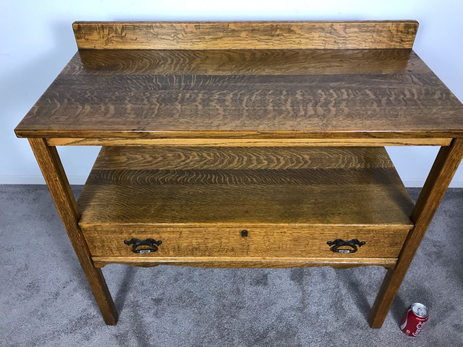 Stunning Arts & Crafts Mission Oak Tiger Oak Sideboard Buffet Table With Drawer [Photo 5]