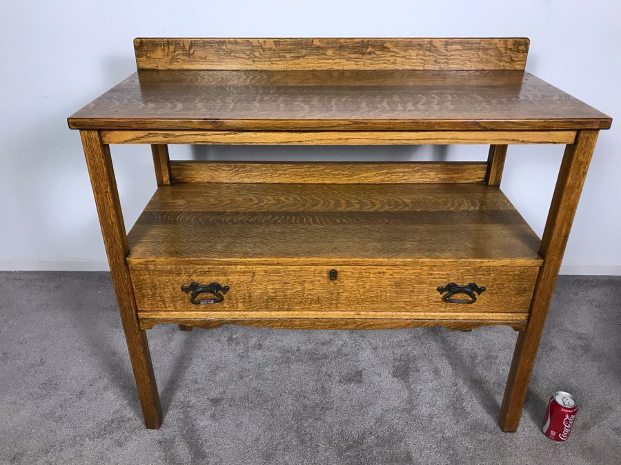 Stunning Arts & Crafts Mission Oak Tiger Oak Sideboard Buffet Table With Drawer [Photo 4]