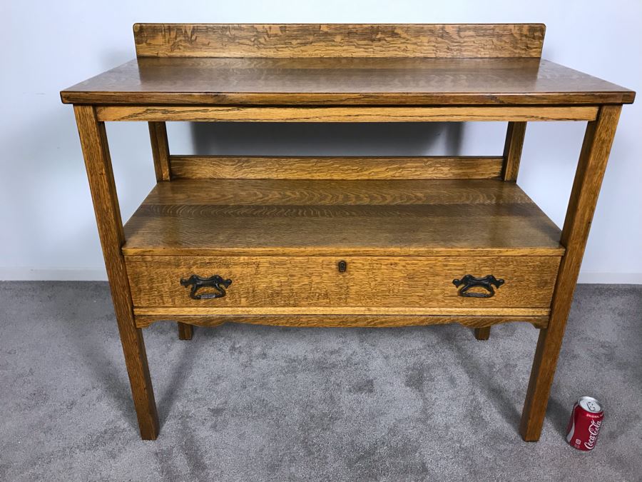 Stunning Arts & Crafts Mission Oak Tiger Oak Sideboard Buffet Table With Drawer [Photo 3]