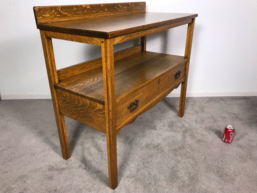 Stunning Arts & Crafts Mission Oak Tiger Oak Sideboard Buffet Table With Drawer [Photo 2]