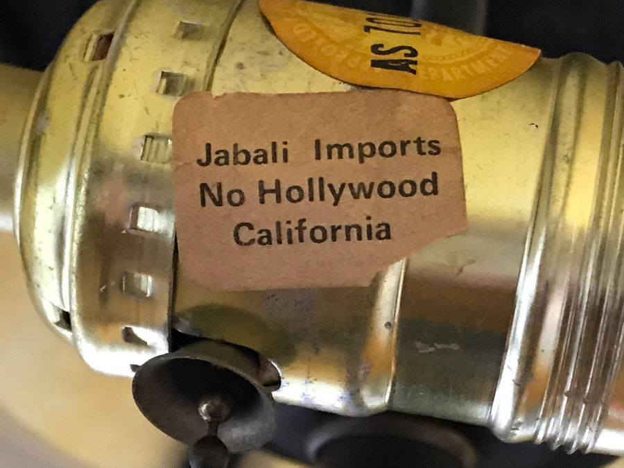 Vintage Metal Palm Frond Motif Table Lamp With Slag Glass Shade [Photo 10]