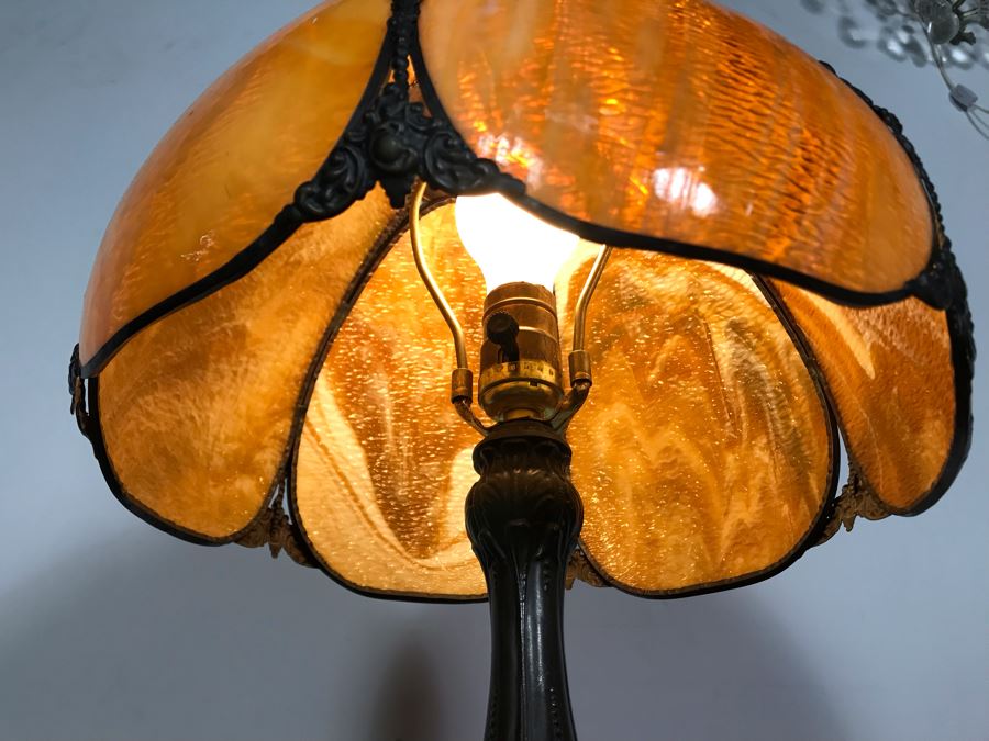 Metal Table Lamp With Slag Glass Shade [Photo 10]