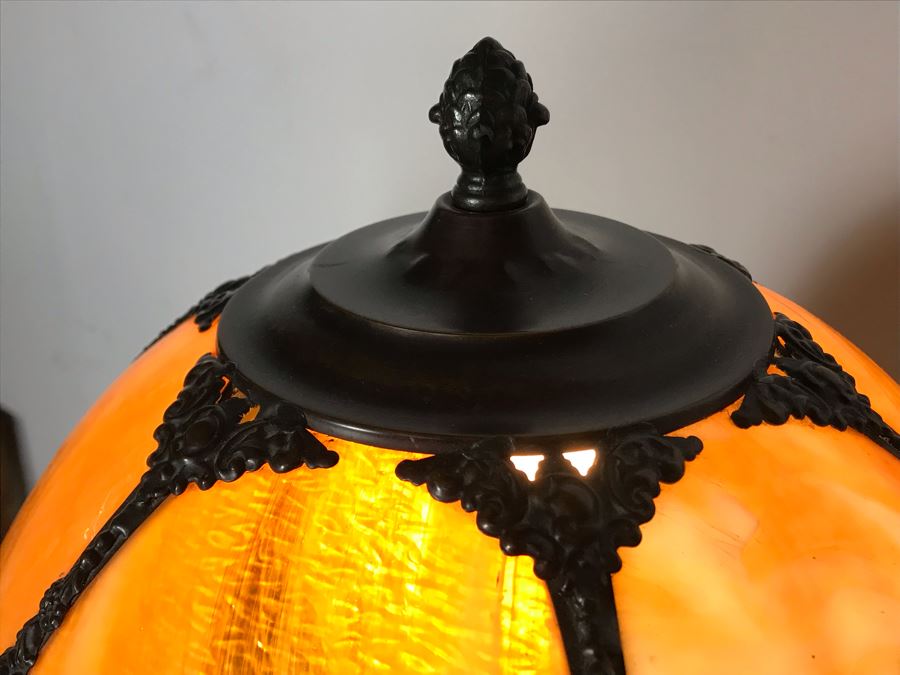 Metal Table Lamp With Slag Glass Shade [Photo 6]