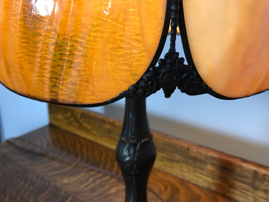 Metal Table Lamp With Slag Glass Shade [Photo 7]