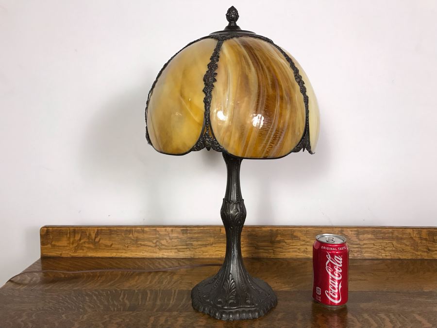 Metal Table Lamp With Slag Glass Shade [Photo 11]