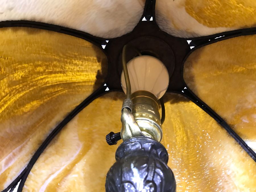 Metal Table Lamp With Slag Glass Shade [Photo 12]