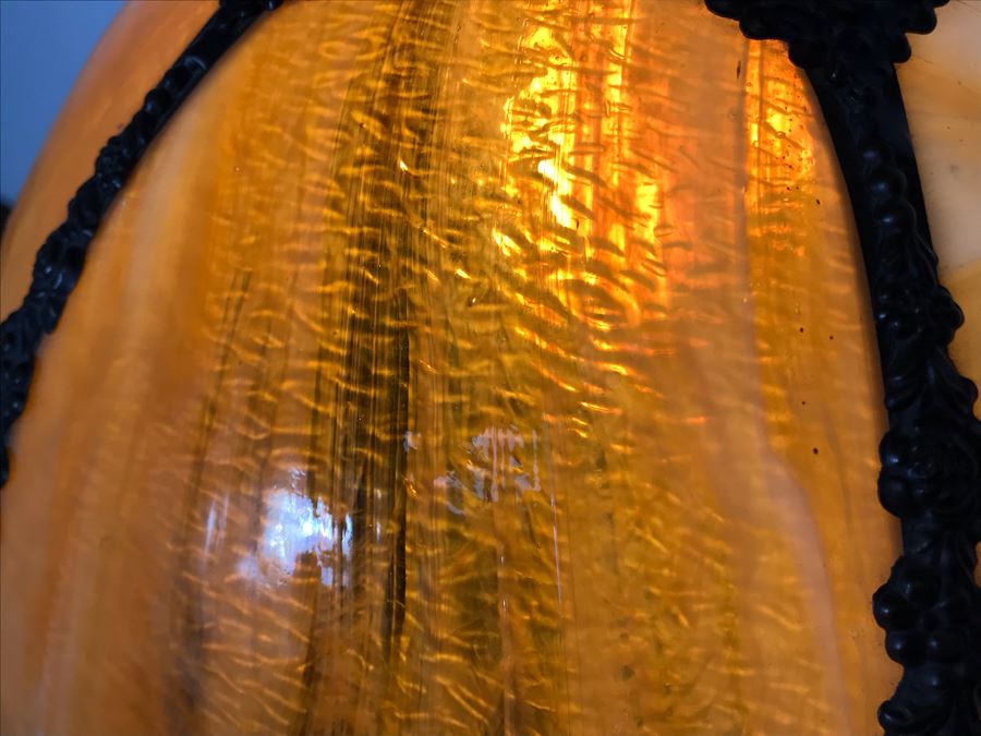 Metal Table Lamp With Slag Glass Shade [Photo 5]