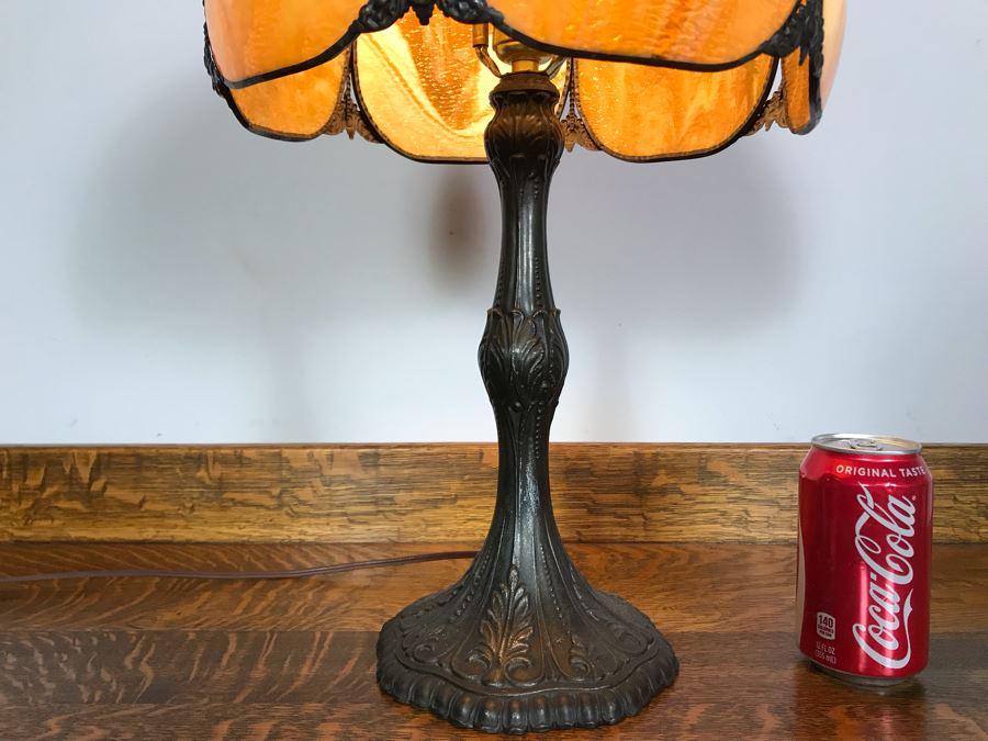Metal Table Lamp With Slag Glass Shade [Photo 9]