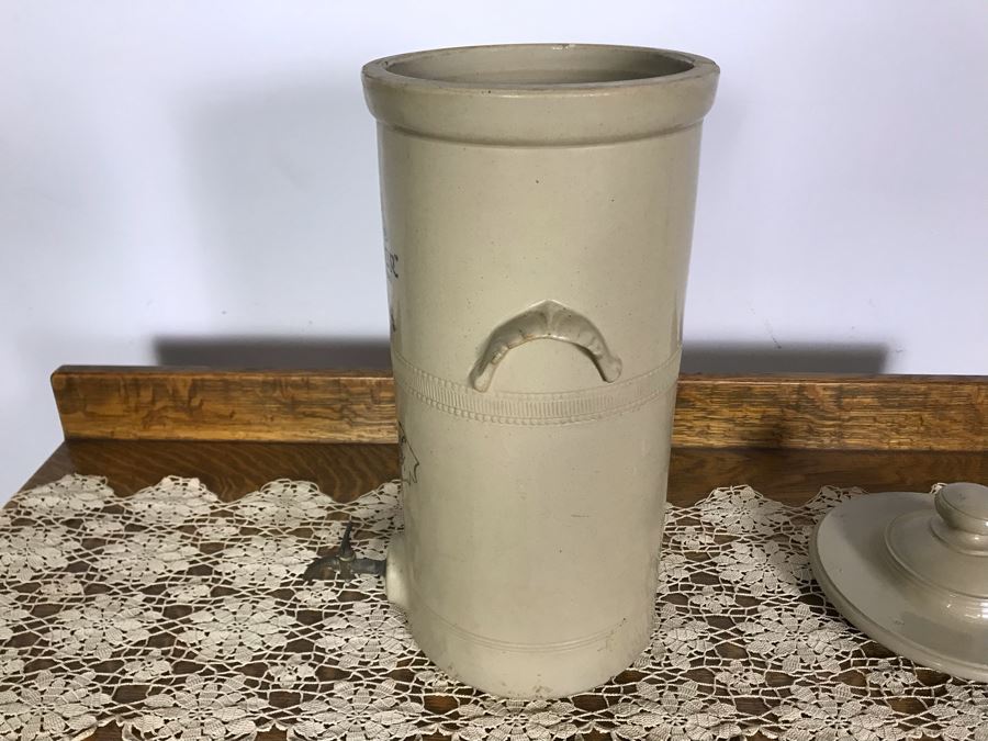 Rare Antique Cheavin's Saludor Safe Water Filter British Made Ceramic Stoneware Water Purifier (Underneath Lid Has Chip / Slight Chip In Handle) 19.5H X 9W [Photo 10]
