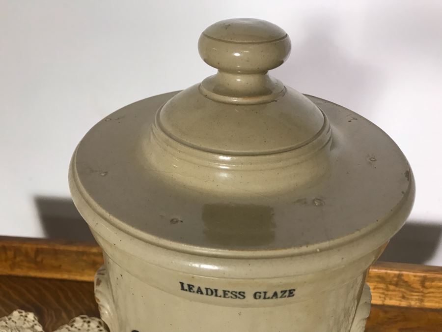 Rare Antique Cheavin's Saludor Safe Water Filter British Made Ceramic Stoneware Water Purifier (Underneath Lid Has Chip / Slight Chip In Handle) 19.5H X 9W [Photo 7]