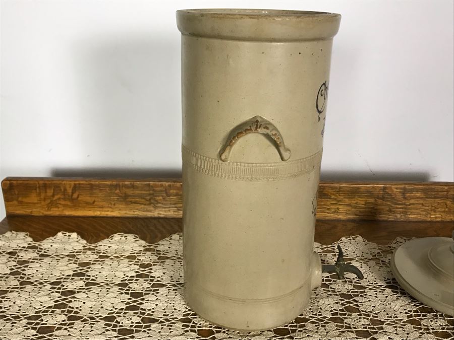 Rare Antique Cheavin's Saludor Safe Water Filter British Made Ceramic Stoneware Water Purifier (Underneath Lid Has Chip / Slight Chip In Handle) 19.5H X 9W [Photo 15]