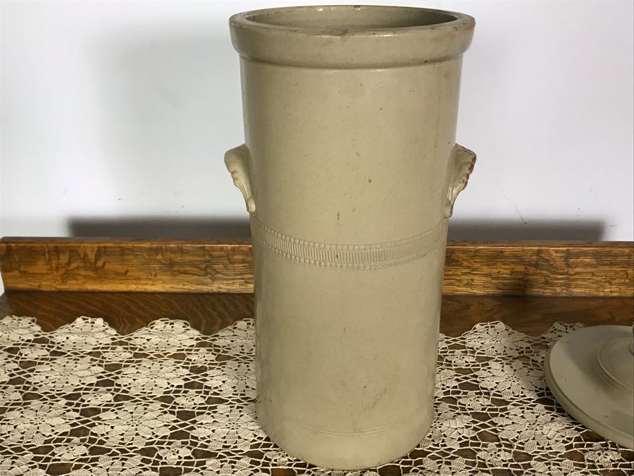 Rare Antique Cheavin's Saludor Safe Water Filter British Made Ceramic Stoneware Water Purifier (Underneath Lid Has Chip / Slight Chip In Handle) 19.5H X 9W [Photo 14]