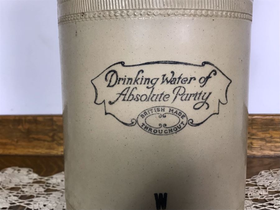 Rare Antique Cheavin's Saludor Safe Water Filter British Made Ceramic Stoneware Water Purifier (Underneath Lid Has Chip / Slight Chip In Handle) 19.5H X 9W [Photo 5]