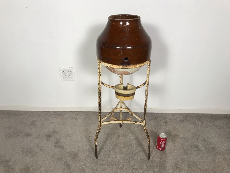 Vintage Coolex Stoneware Water Dispenser With Metal Stand 16W X 36H [Photo 3]