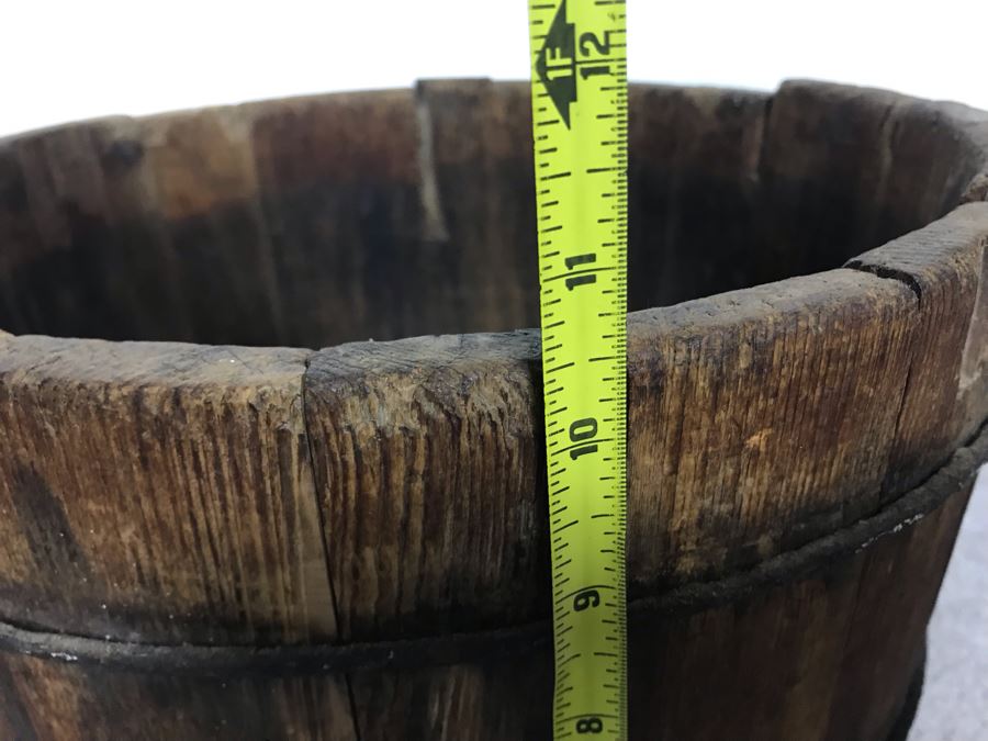 Old Wooden Bucket Pale With Iron Rings And Handles 14W X 10.5H - Just Added [Photo 10]
