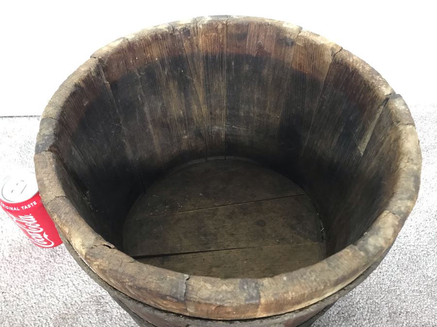 Old Wooden Bucket Pale With Iron Rings And Handles 14W X 10.5H - Just Added [Photo 5]