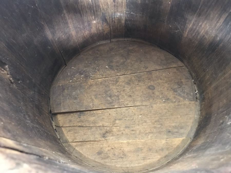 Old Wooden Bucket Pale With Iron Rings And Handles 14W X 10.5H - Just Added [Photo 6]