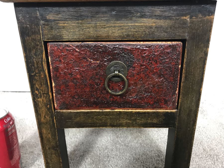 Small Handmade Side Table With Drawer With Asian Pull 10.5W X 10D X 12.5H - Just Added [Photo 4]