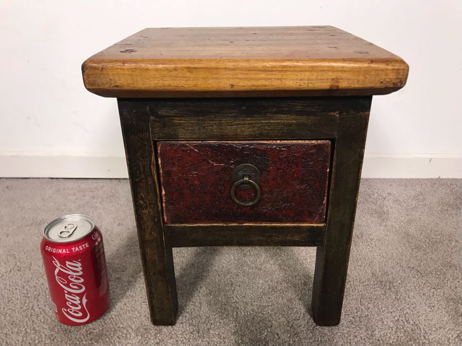 Small Handmade Side Table With Drawer With Asian Pull 10.5W X 10D X 12.5H - Just Added [Photo 1]
