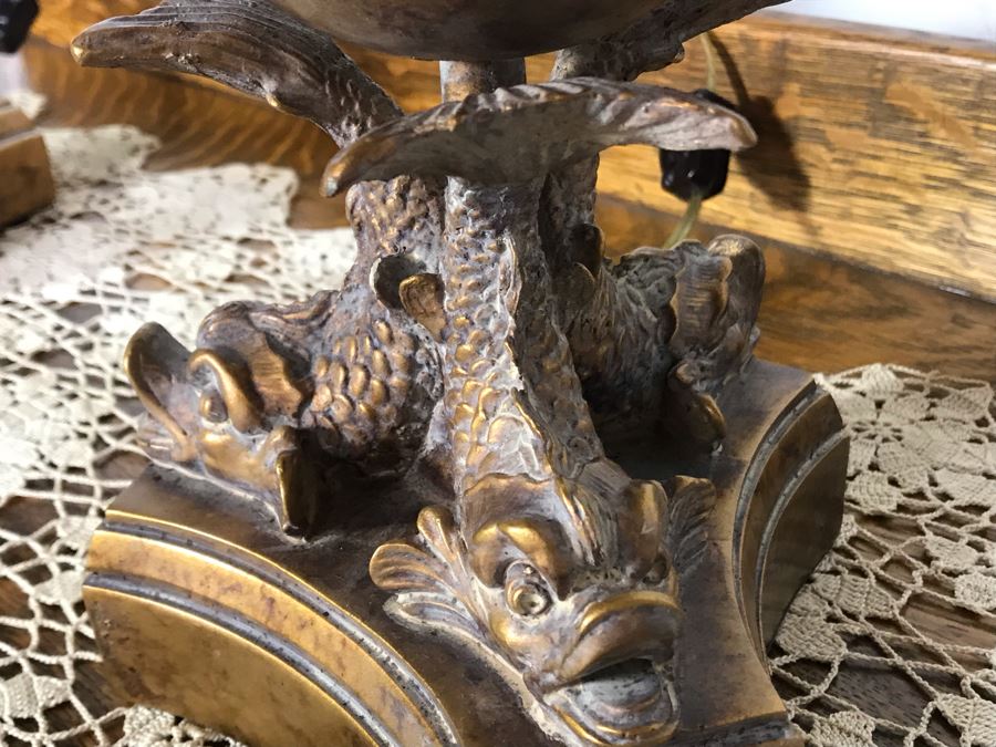 Pair Of Tall Gold Tone Fish Motif Table Lamps - Just Added [Photo 13]