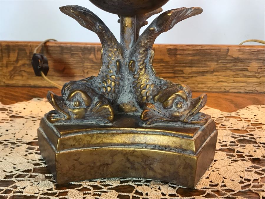 Pair Of Tall Gold Tone Fish Motif Table Lamps - Just Added [Photo 4]