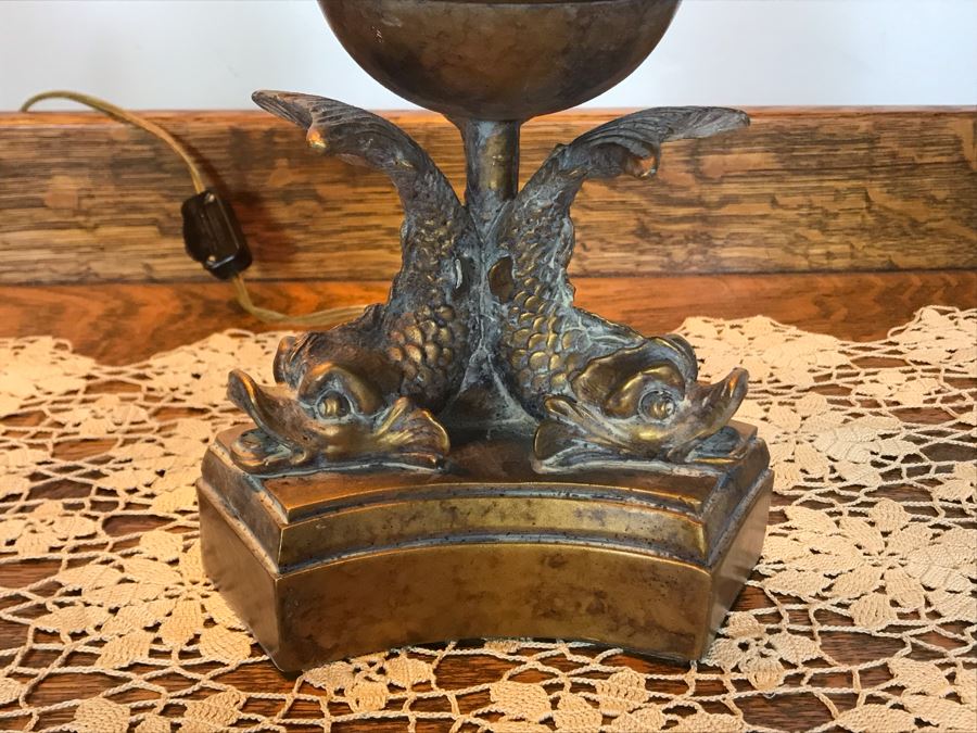 Pair Of Tall Gold Tone Fish Motif Table Lamps - Just Added [Photo 5]