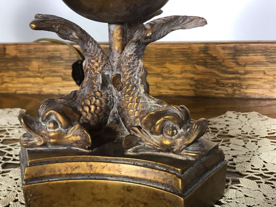 Pair Of Tall Gold Tone Fish Motif Table Lamps - Just Added [Photo 12]