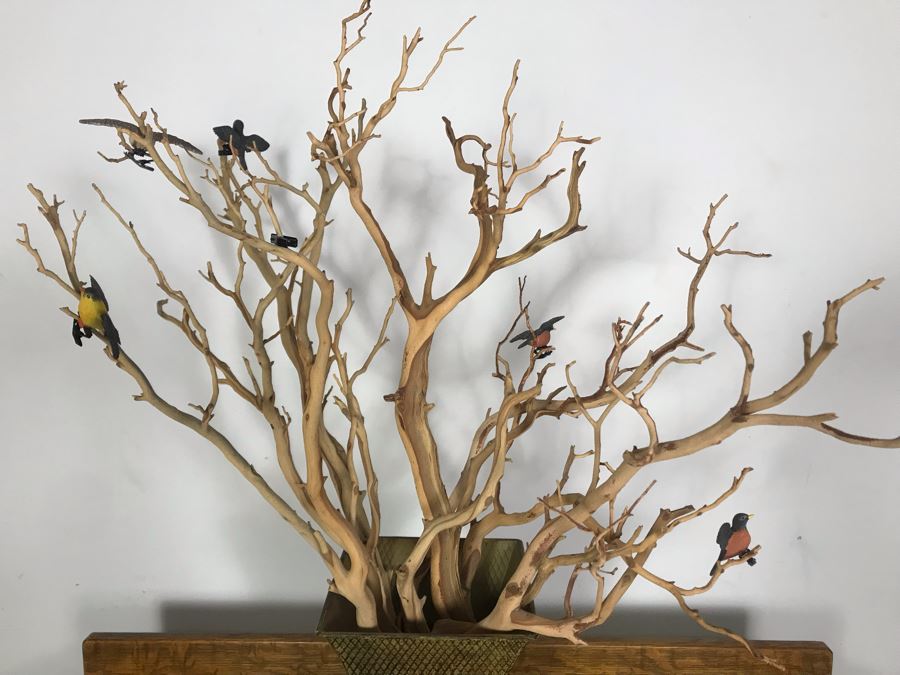 Manzanita Branches In Metal Vase With Decorative Clip On Birds 33H X 28W - Just Added [Photo 3]