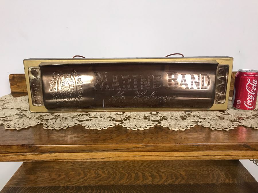 Rare Vintage Large M. Hohner Marine Band Harmonica Hanging Store Display Plastic / Cardboard Materials 24W X 5D X 6.5H - Just Added