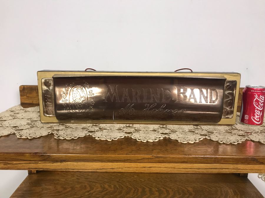 Rare Vintage Large M. Hohner Marine Band Harmonica Hanging Store Display Plastic / Cardboard Materials 24W X 5D X 6.5H - Just Added [Photo 3]