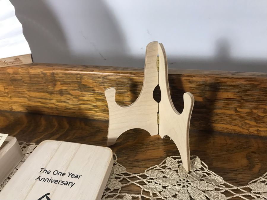 Pair Of Korean Folding Fans Hap-Jook Suns With Wooden Storage Boxes And Display Stands Celebrating One Year Anniversay Of The Crosby At Rancho Santa Fe - Just Added [Photo 10]