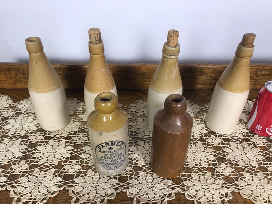 Collection Of (6) Antique English Stoneware Bottles Denby Pottery Joseph Bourne, Grosvenor Glasgow, H. Kennedy Barrowfield Pottery Glasgow Mead Jars - Just Added [Photo 11]