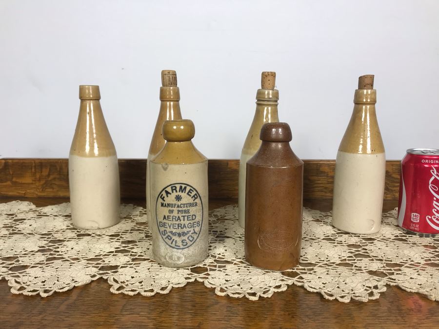 Collection Of (6) Antique English Stoneware Bottles Denby Pottery Joseph Bourne, Grosvenor Glasgow, H. Kennedy Barrowfield Pottery Glasgow Mead Jars - Just Added [Photo 2]
