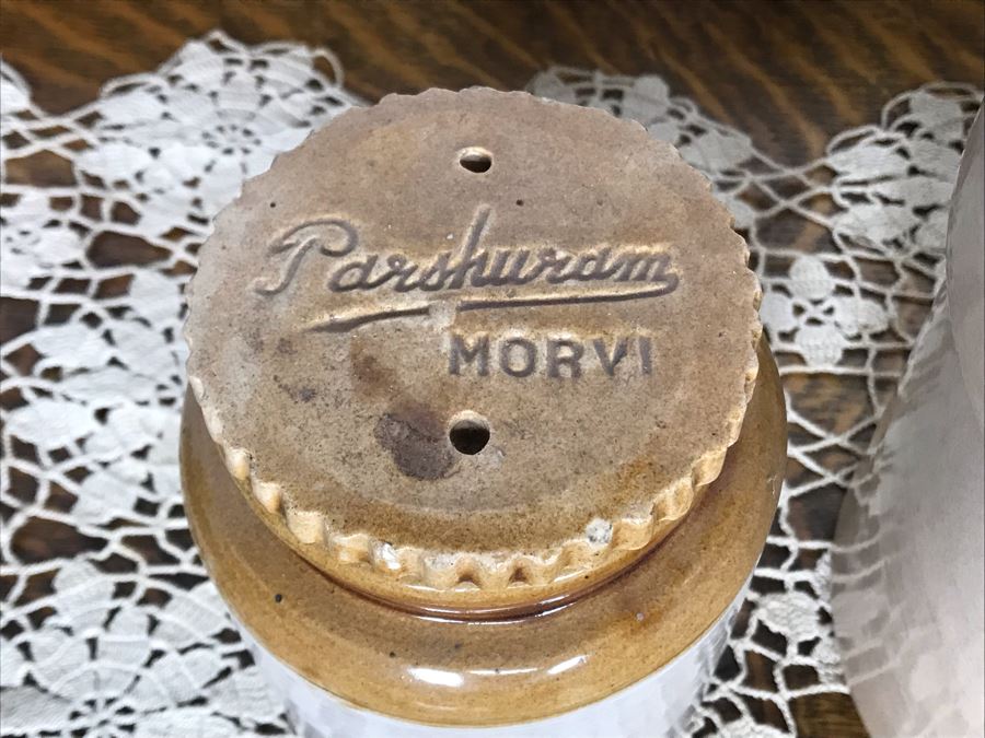 (R) Vintage Stoneware Jug Jar Canister Copenhagen Snuff Weyman & Bro Pittsburgh, (2R) Macomb Pottery Co Jar Pat. 1899 Illinois Fruit Jar Lid, (2L) Vintage Grease Jar, (L) Vintage Parshuram Pottery Works Morvi Jar Threaded Top And Lid - Just Added [Photo 8]